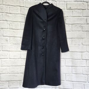Vintage Nor'wester Solid Black Collarless Knee Length Pea Coat Wool Womens M